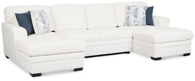 Everly White Fabric Double Chaise Sleeper Storage Sectional