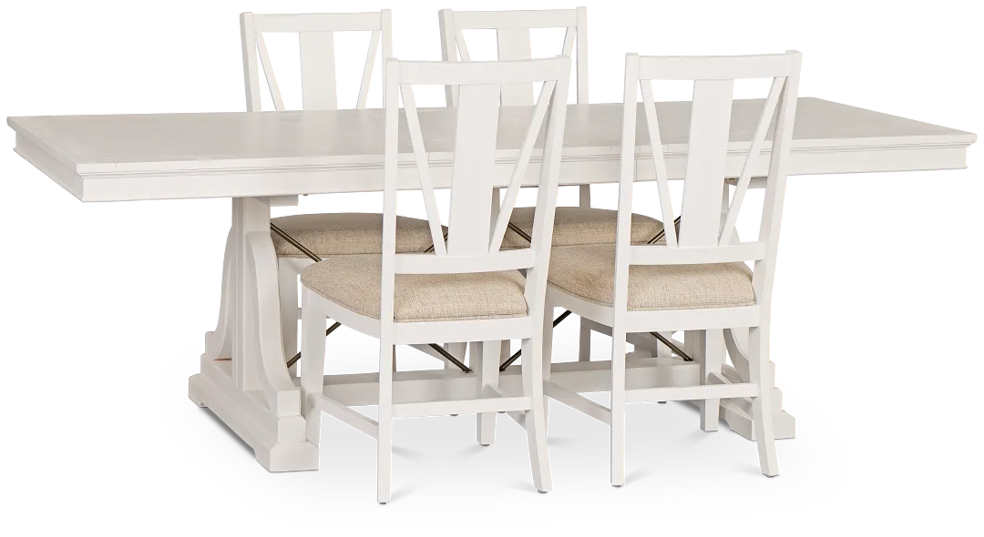Heron Cove White Trestle Rectangular Table & 4 Wood Chairs