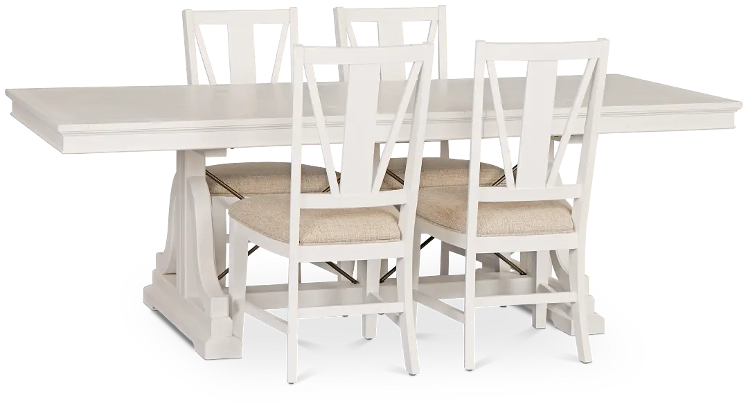 Heron Cove White Trestle Rectangular Table & 4 Wood Chairs Heron Cove White Trestle Rectangular Table & 4 Wood Chairs
