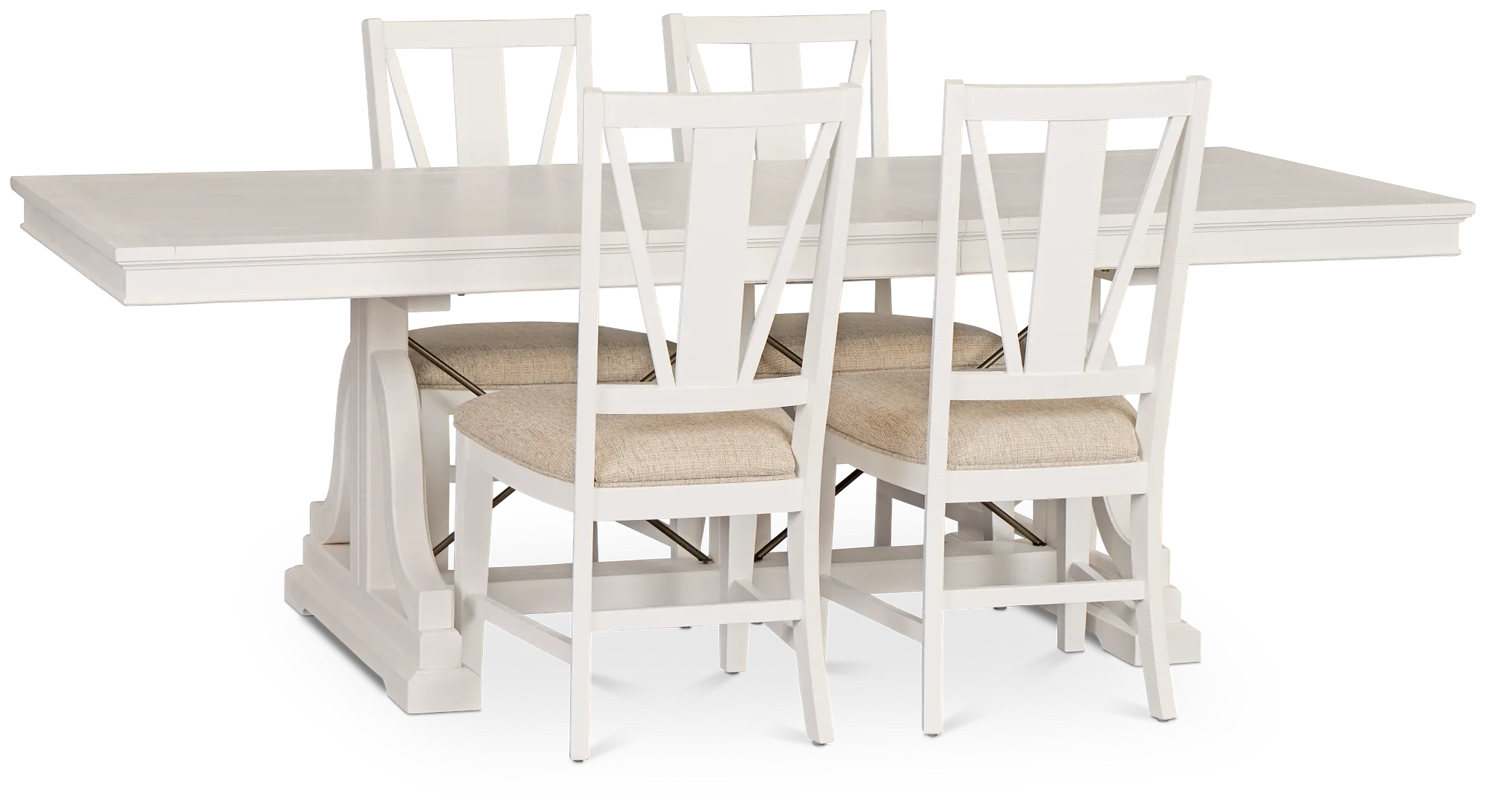 Heron Cove White Trestle Rectangular Table & 4 Wood Chairs