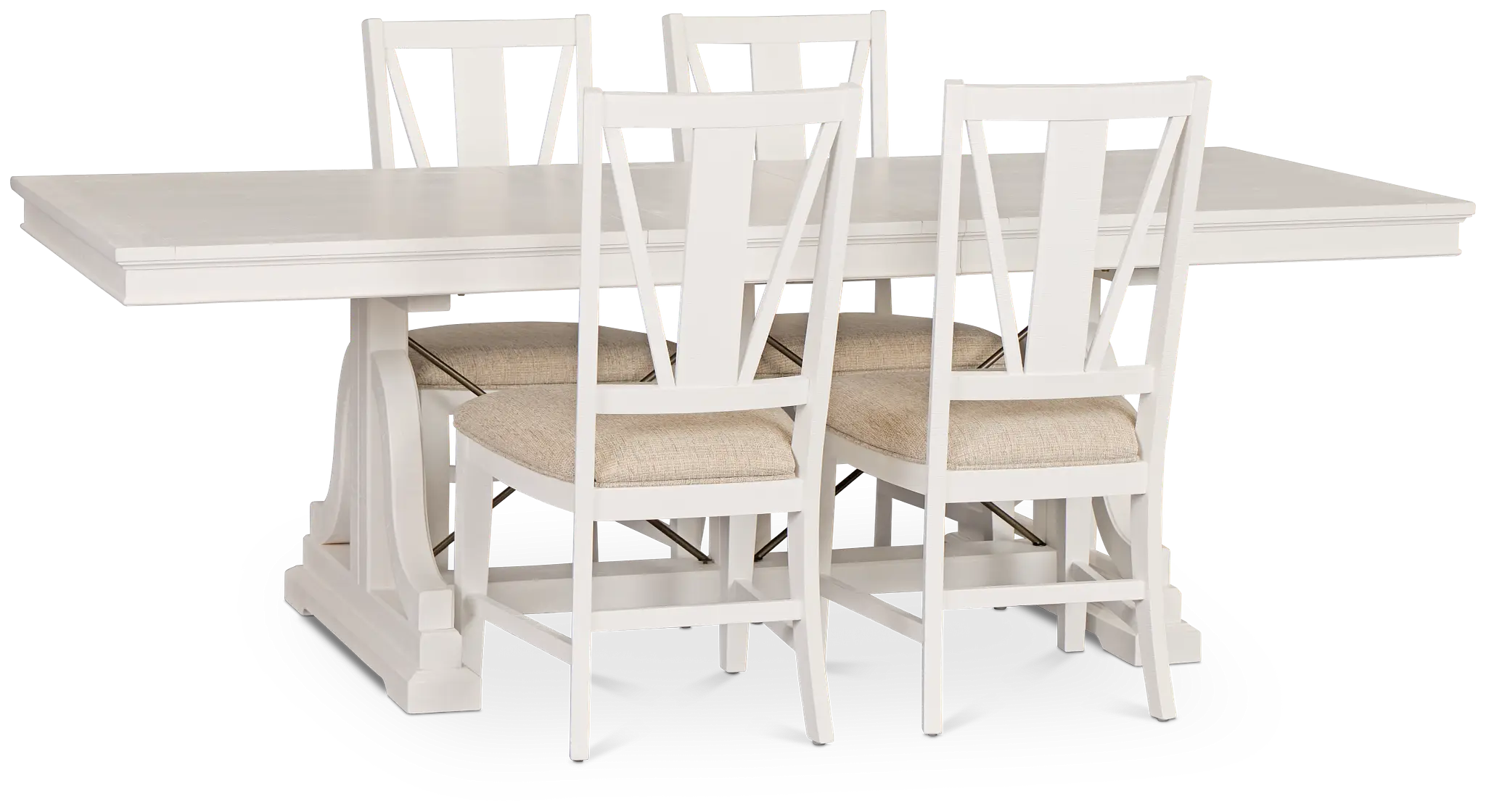 Heron Cove White Trestle Rectangular Table & 4 Wood Chairs Heron Cove White Trestle Rectangular Table & 4 Wood Chairs