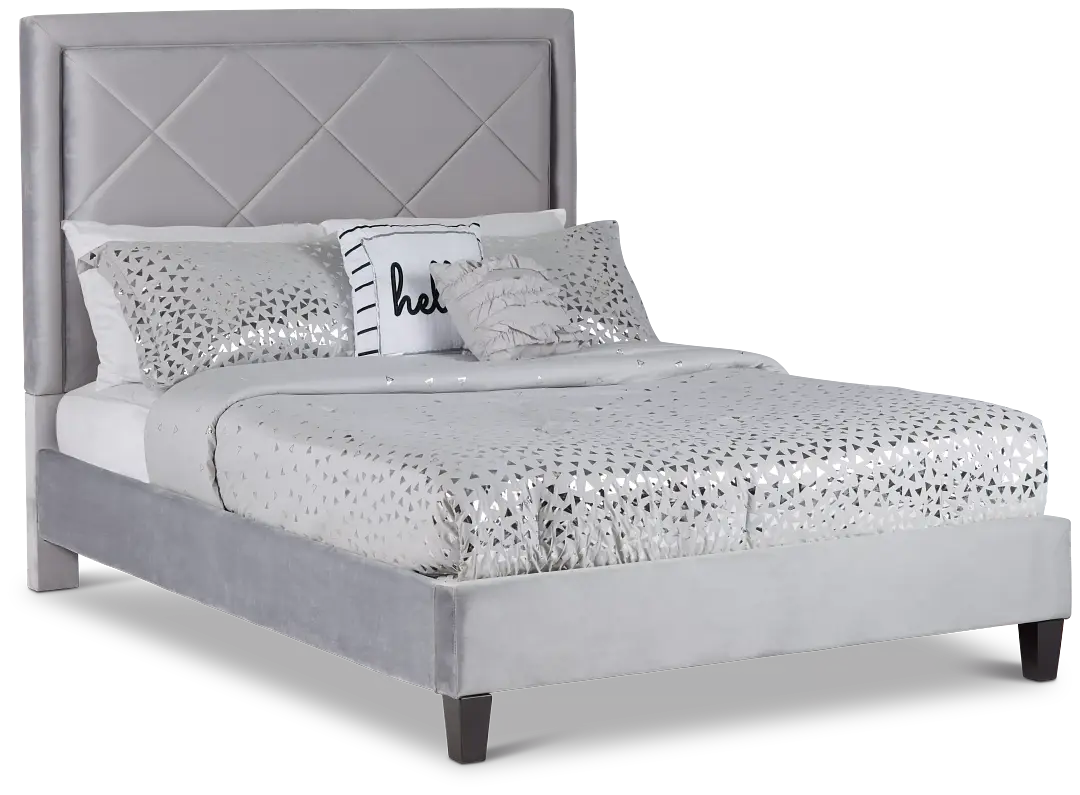 Collin Dark Gray Velvet Platform Bed Collin Dark Gray Velvet Platform Bed