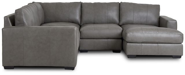 Dawkins Gray Leather Medium Right Chaise Sectional (3)