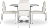 Amalfi White Glass Round Table & 4 Upholstered Chairs