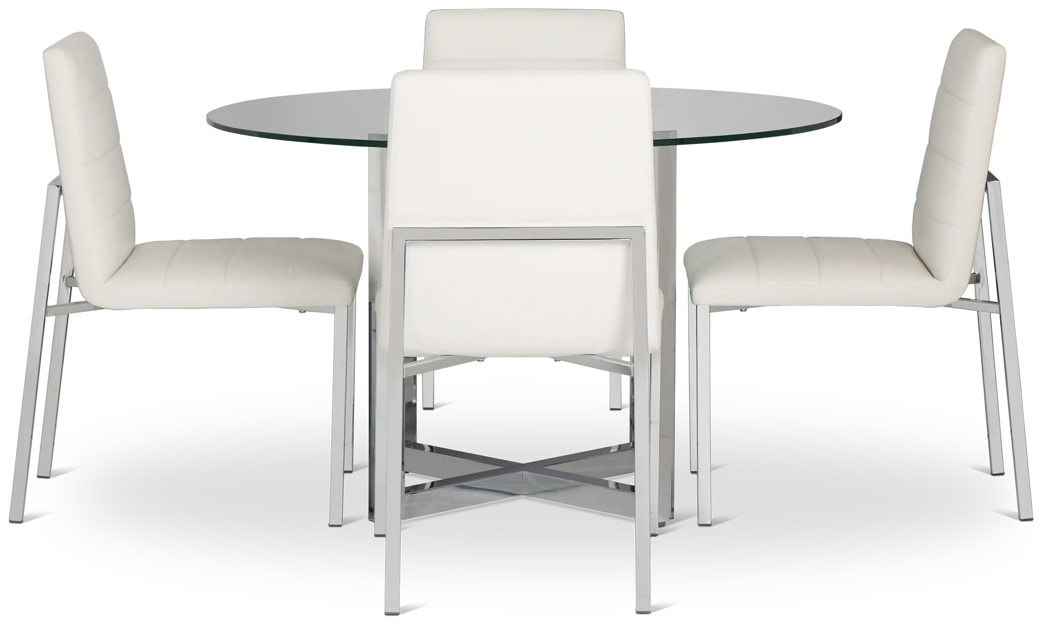 Amalfi White Glass Round Table & 4 Upholstered Chairs Amalfi White Glass Round Table & 4 Upholstered Chairs