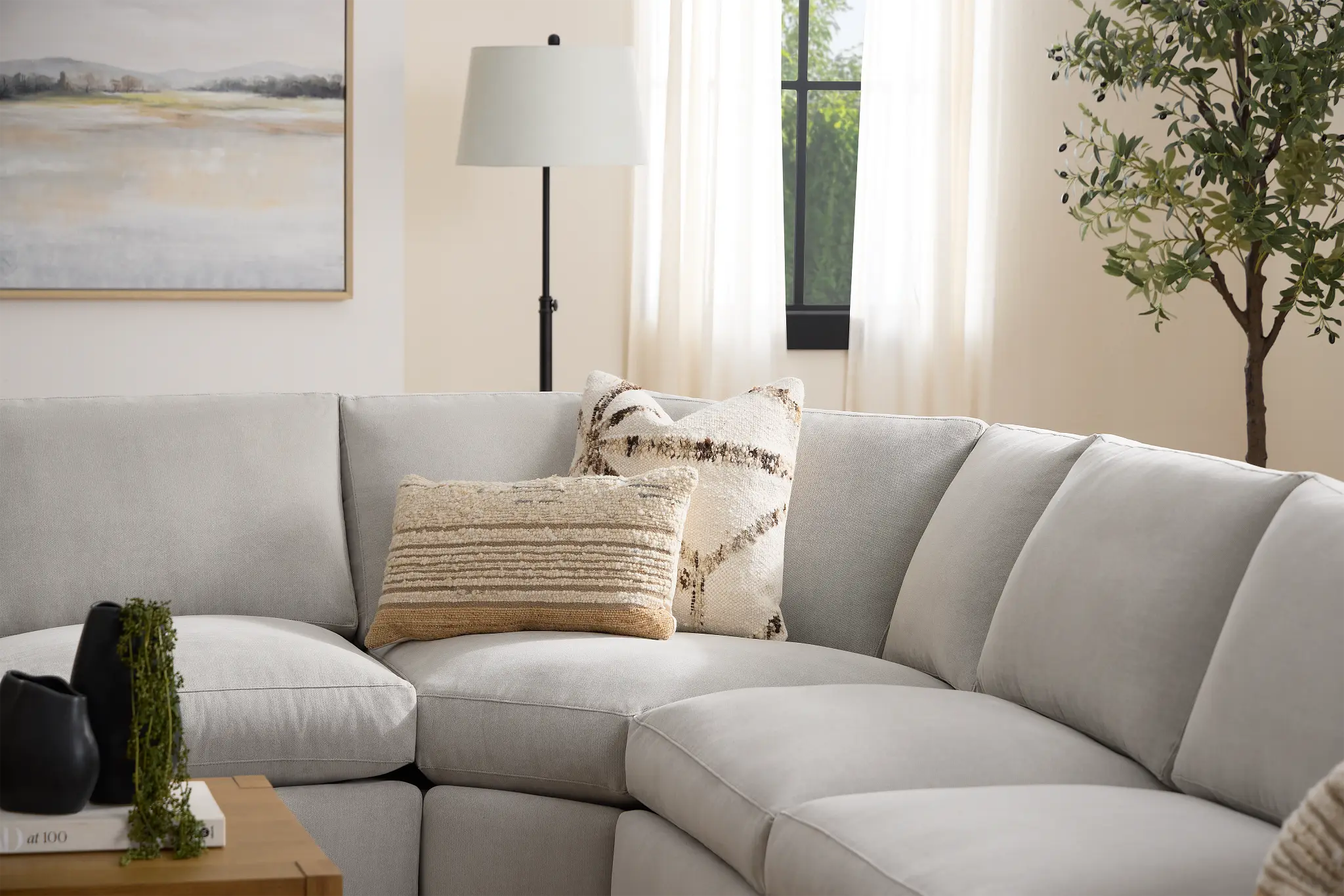 Hudson Gray Fabric Medium Right Chaise Wedge Sectional Hudson Gray Fabric Medium Right Chaise Wedge Sectional