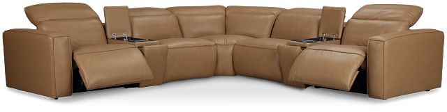 Ryland Brown Lthr/vinyl Large Dual Power Reclining Two-arm Sectional
