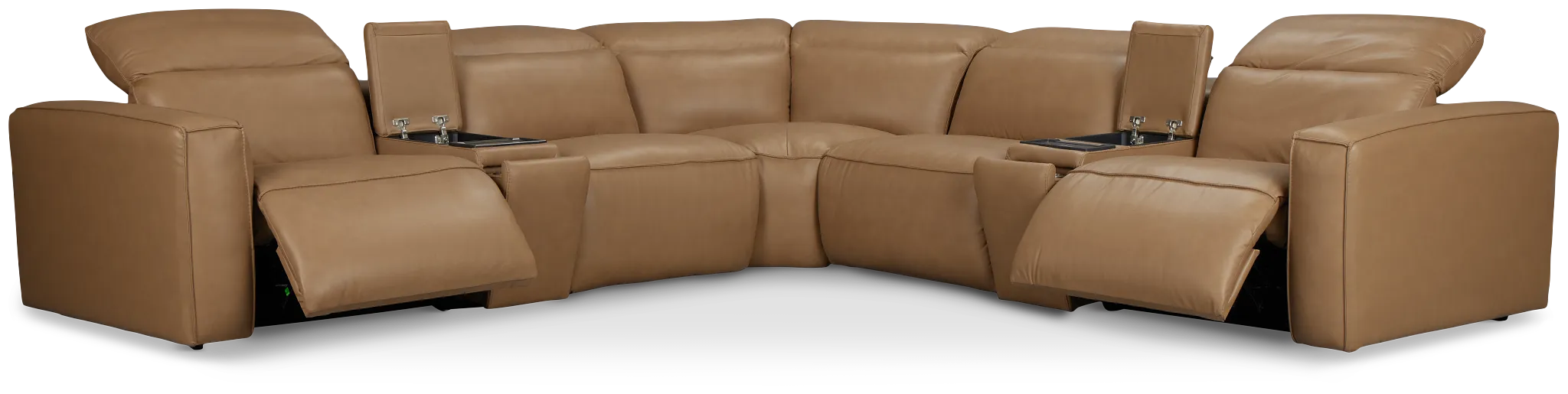 Ryland Brown Lthr/vinyl Large Dual Power Reclining Two-arm Sectional