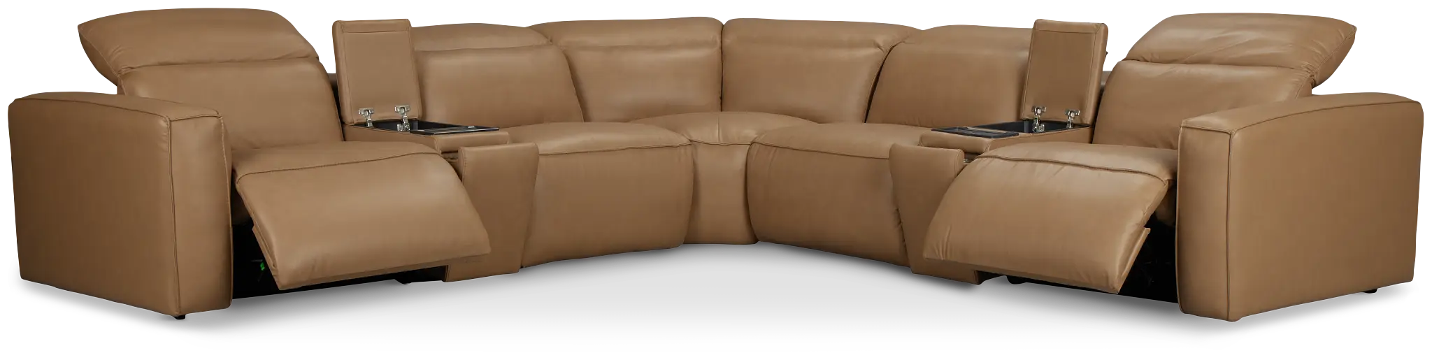 Ryland Brown Lthr/vinyl Large Dual Power Reclining Two-arm Sectional Ryland Brown Lthr/vinyl Large Dual Power Reclining Two-arm Sectional