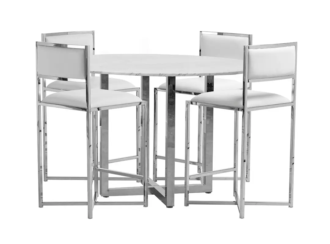 Amalfi White Marble High Table & 4 Metal Barstools Amalfi White Marble High Table & 4 Metal Barstools