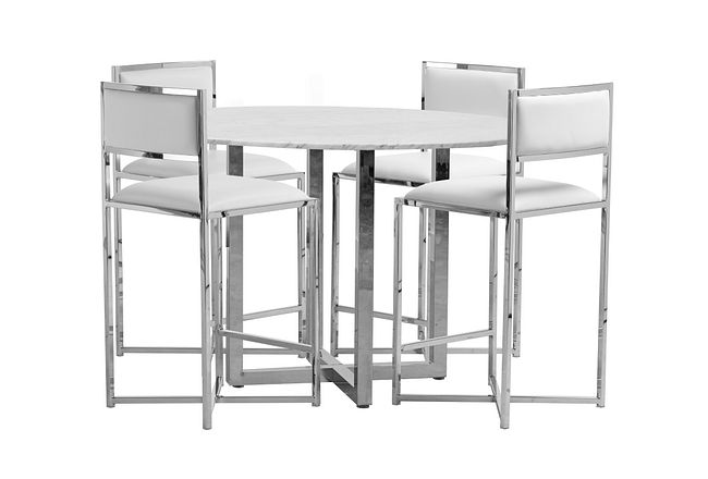 Amalfi White Marble High Table & 4 Metal Barstools