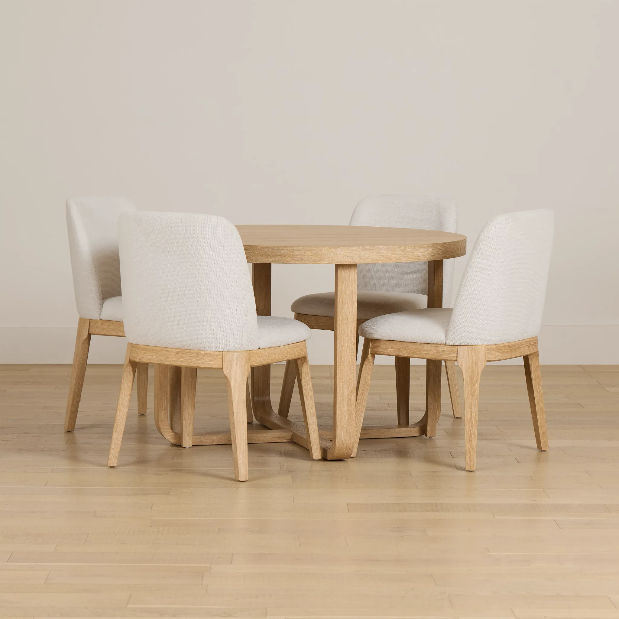 Lyndie Light Tone Round Table & 4 Upholstered Chairs