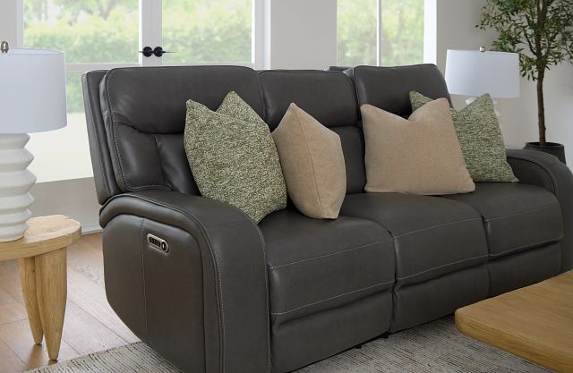 Jasper Gray Leather Power Reclining Sofa