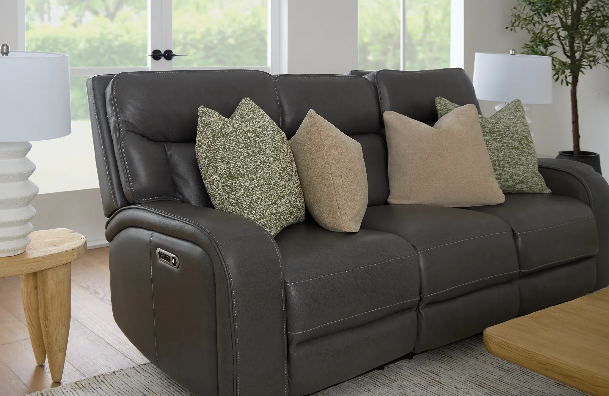 Jasper Gray Leather Power Reclining Sofa