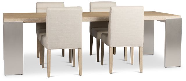 Miramar Light Tone Rectangular Table & 4 Upholstered Chairs