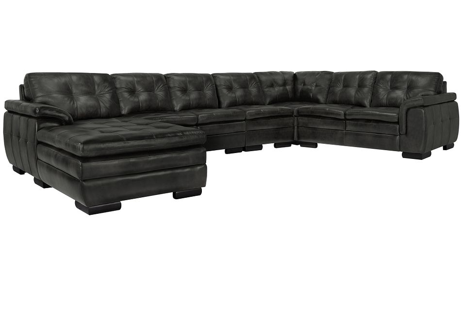Trevor Dark Gray Leather Large Left Chaise Sectional Living Room Sectionals City Furniture