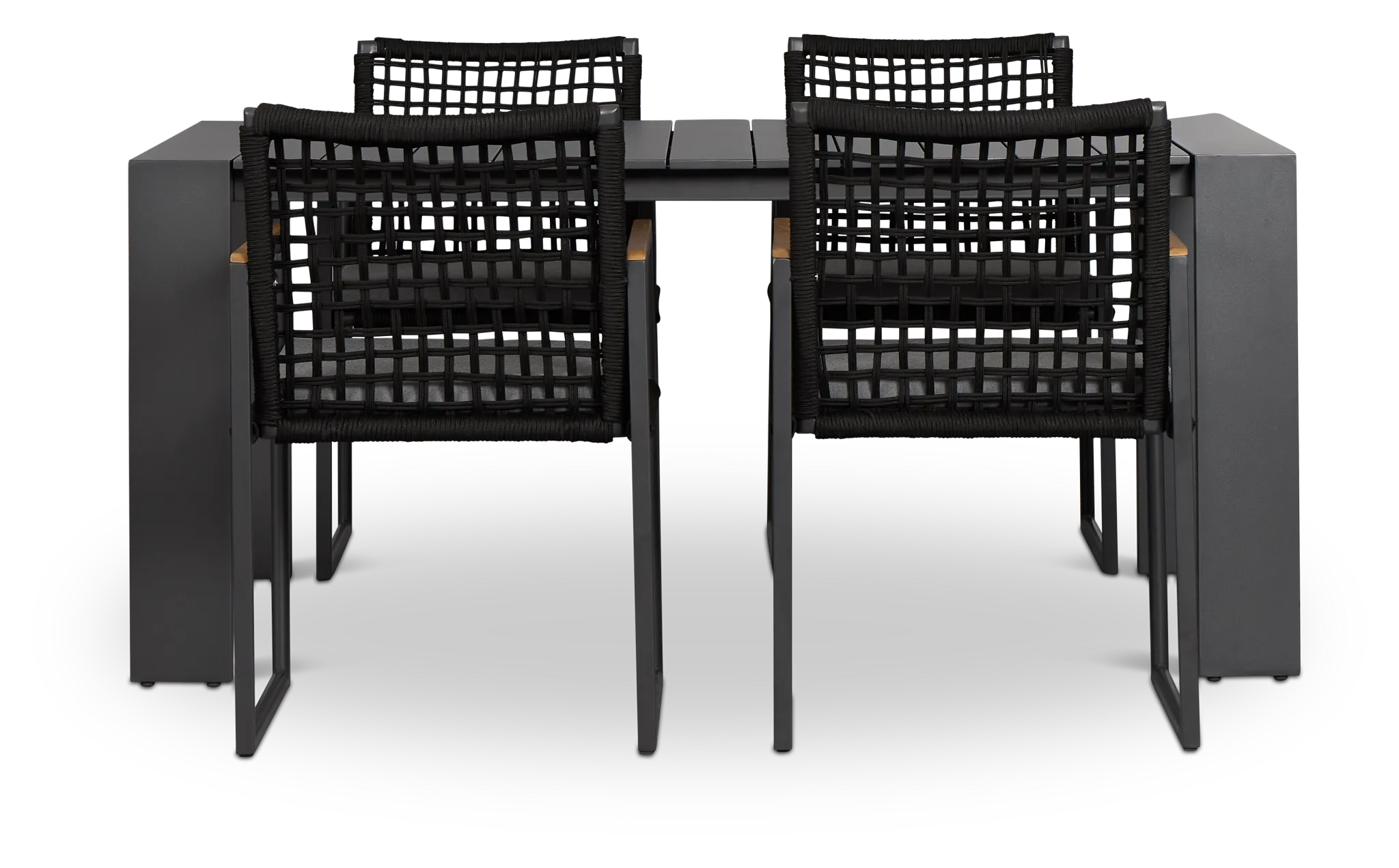 Sunrise Dark Gray 65" Rectangular Table & 4 Teak Arm Chairs