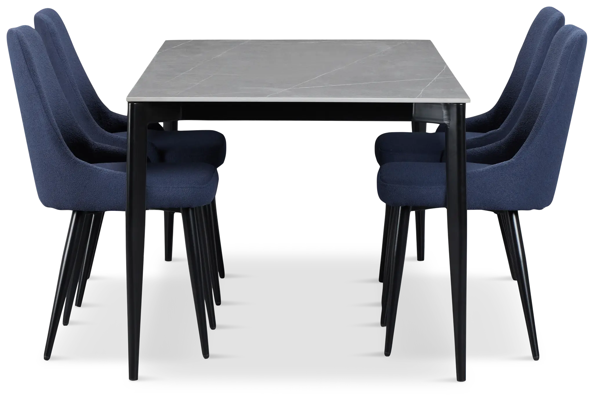 Andover Gray Rect Table & 4 Dark Blue Upholstered Curved Chairs Andover Gray Rect Table & 4 Dark Blue Upholstered Curved Chairs