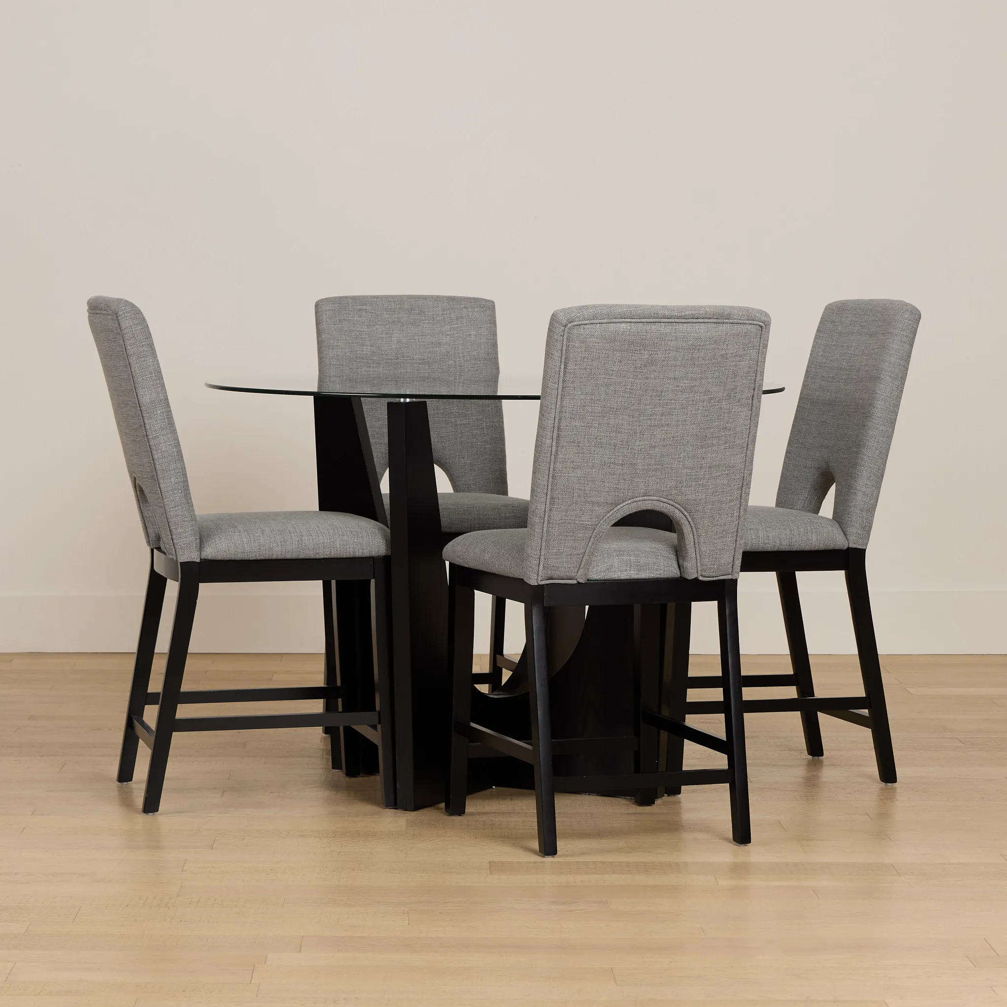 Oxford Glass High Table & 4 Upholstered Barstools