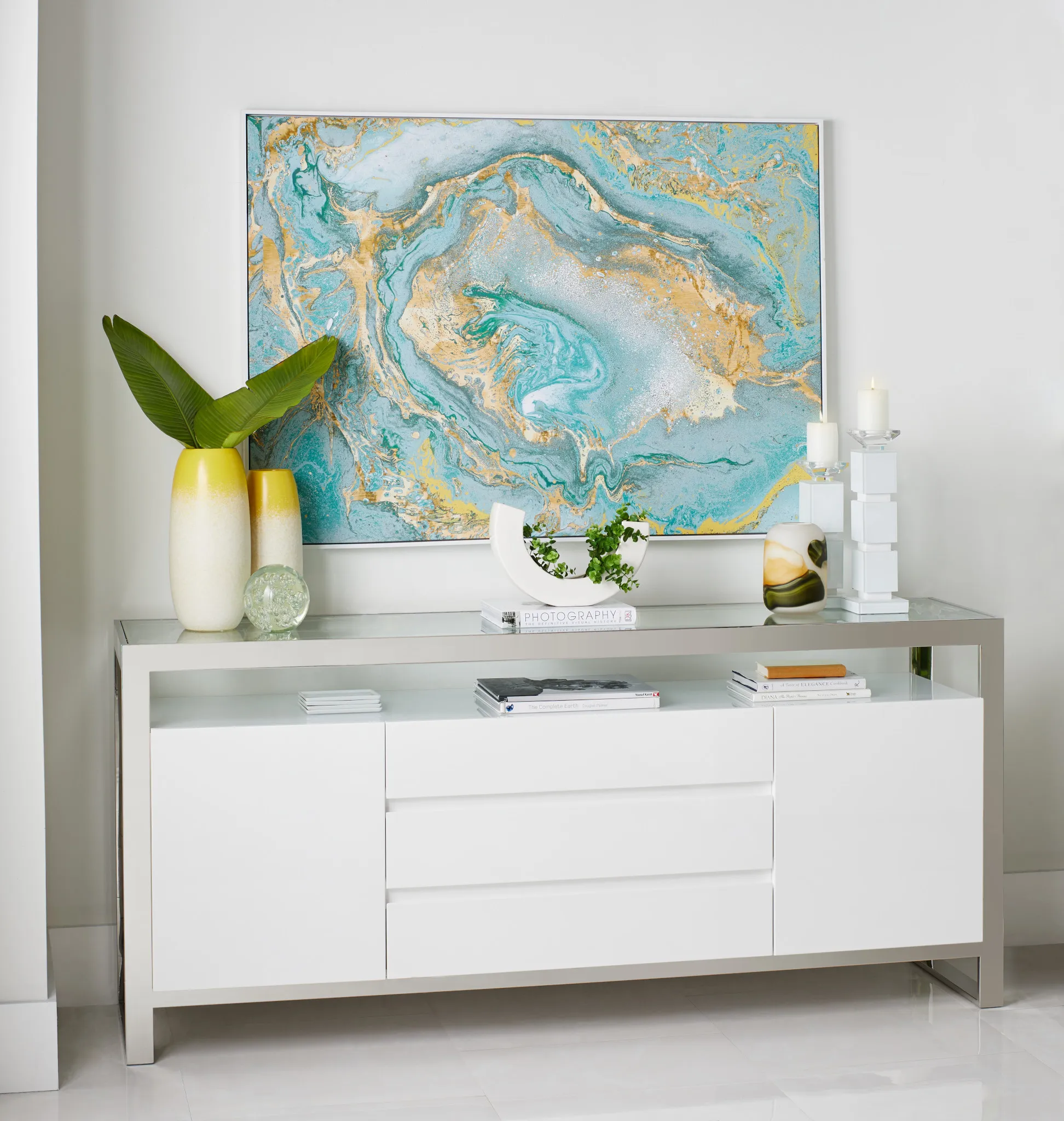 Miami White Glass Buffet