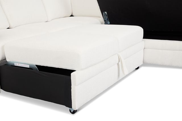 Everly White Fabric Small 2-arm Left Sleeper Storage Sectional