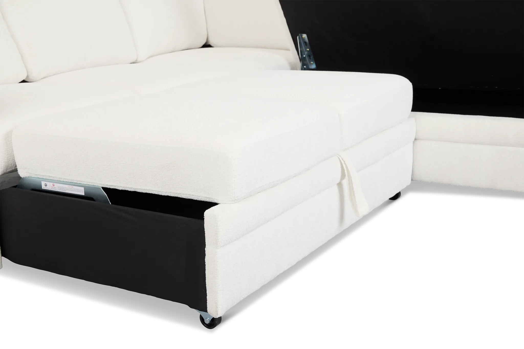 Everly White Fabric Small 2-arm Left Sleeper Storage Sectional