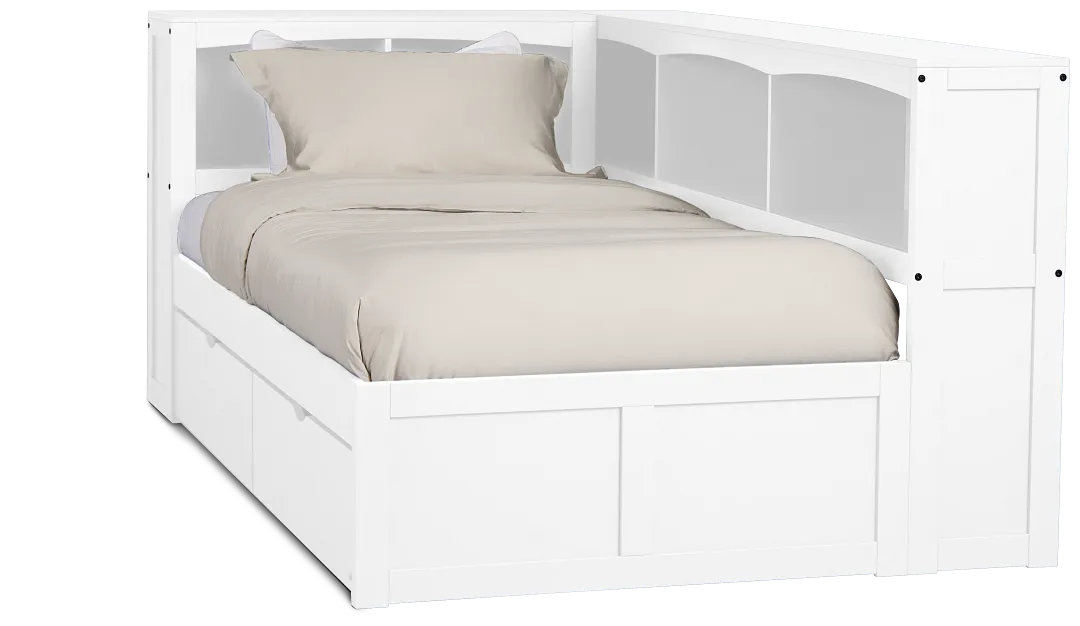 Charleston White Corner Bookcase Bed With 2 Storage Drawers