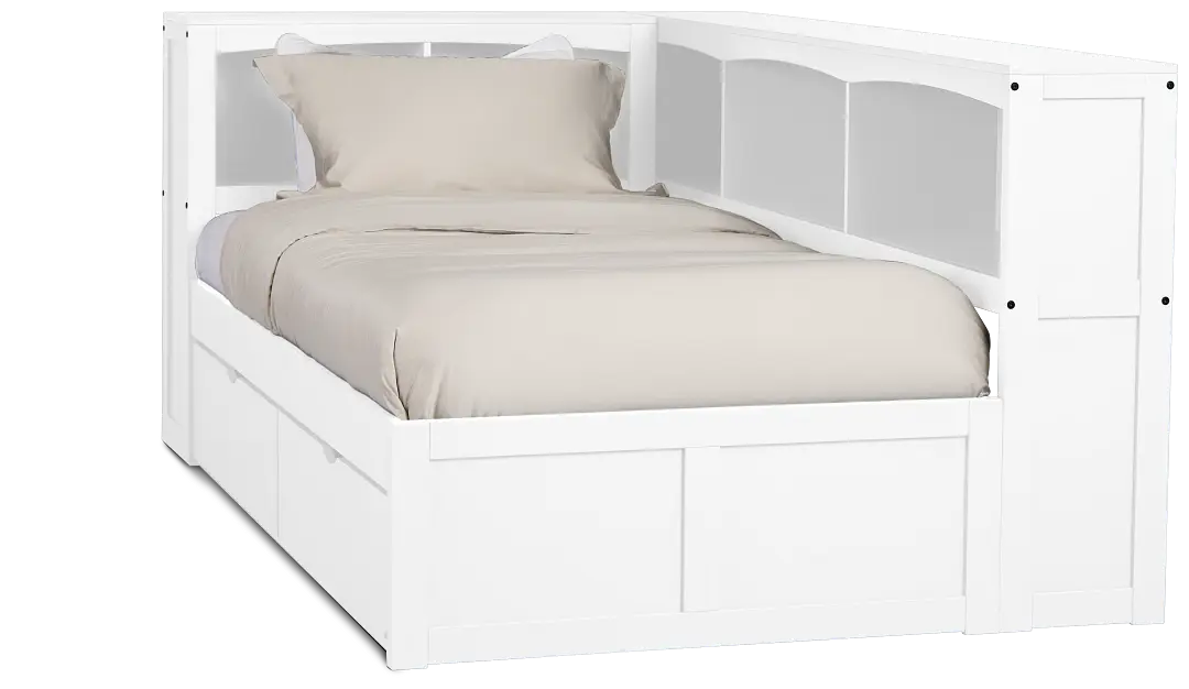 Charleston White Corner Bookcase Bed With 2 Storage Drawers Charleston White Corner Bookcase Bed With 2 Storage Drawers