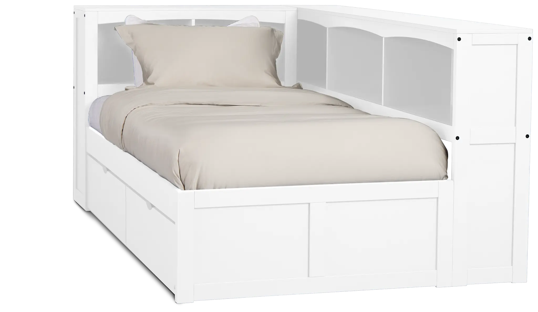 Charleston White Corner Bookcase Bed With 2 Storage Drawers Charleston White Corner Bookcase Bed With 2 Storage Drawers