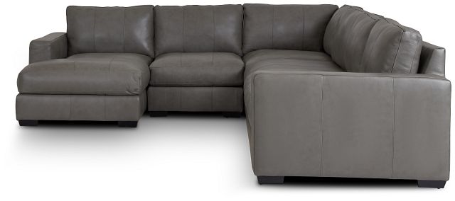 Dawkins Gray Leather Large Left Chaise Sectional (2)