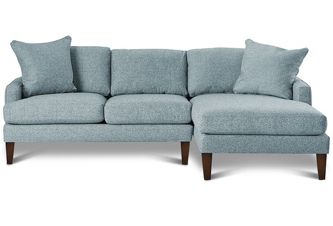 Morgan Teal Fabric Small Right Chaise Sectional W/ Wood Legs