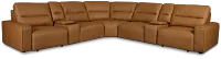 Rudy Brown Lthr/vinyl Large Dual Power 2 Arm Extension Chaise Sectional