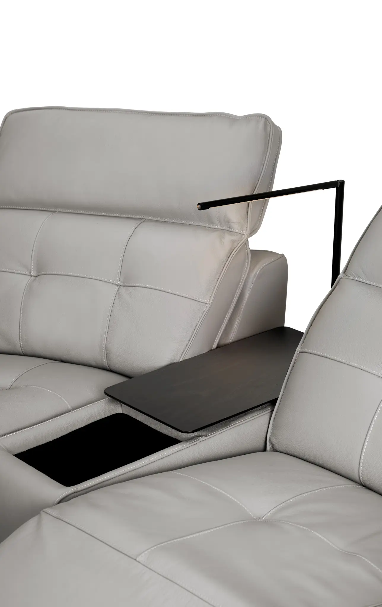 Reva Gray Leather Small Triple Power Reclining Two-arm Sectional Reva Gray Leather Small Triple Power Reclining Two-arm Sectional