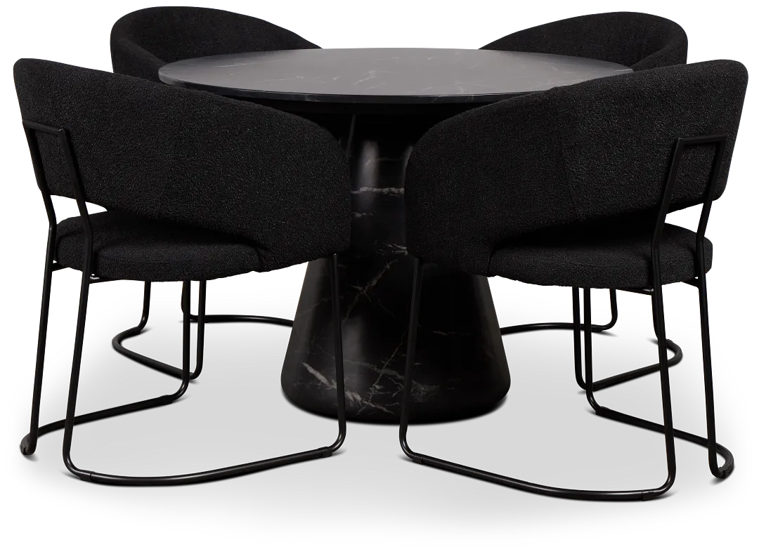 Merrick Black Round Table With 4 Black Upholstered Side Chairs