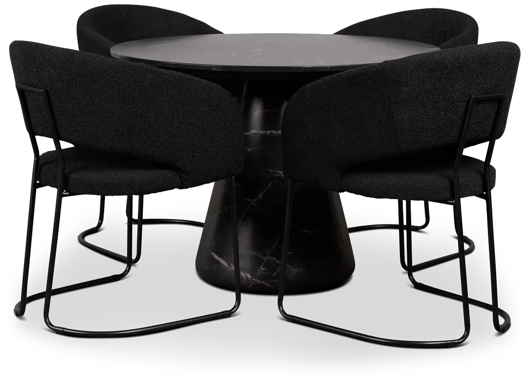 Merrick Black Round Table With 4 Black Upholstered Side Chairs Merrick Black Round Table With 4 Black Upholstered Side Chairs