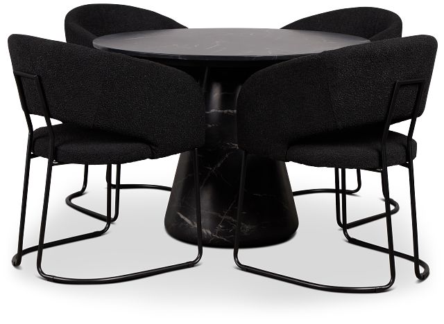 Merrick Black Round Table With 4 Black Upholstered Side Chairs