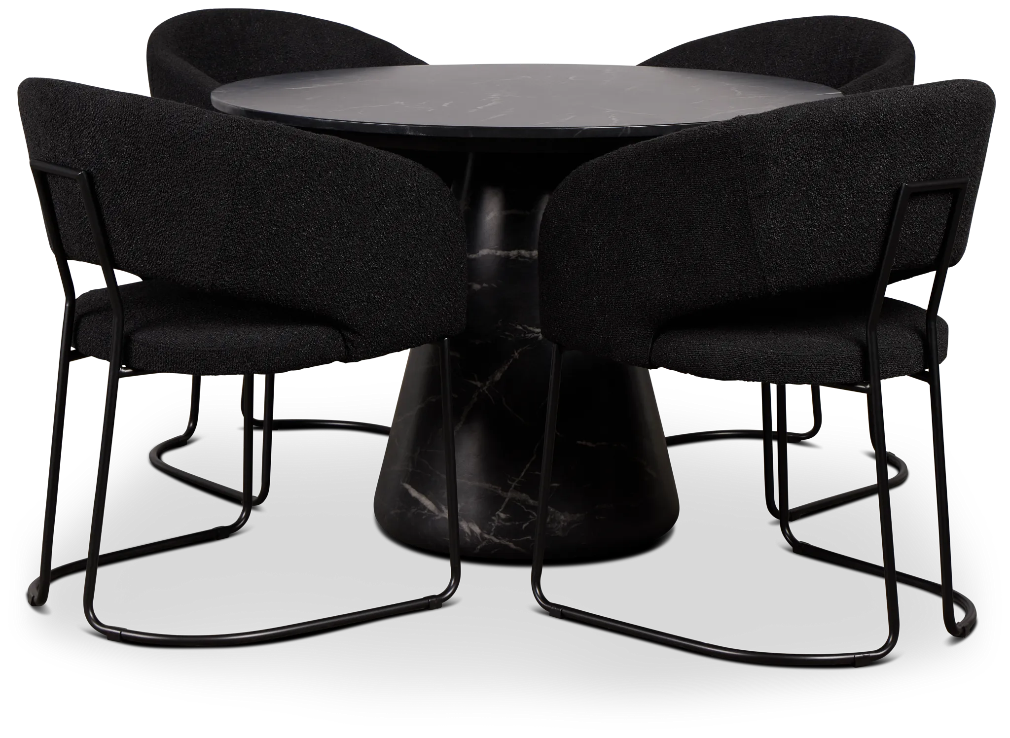 Merrick Black Round Table With 4 Black Upholstered Side Chairs
