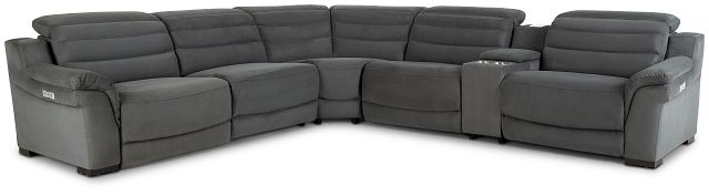 Sentinel Dark Gray Micro Medium Triple Power Sectional With Music Console