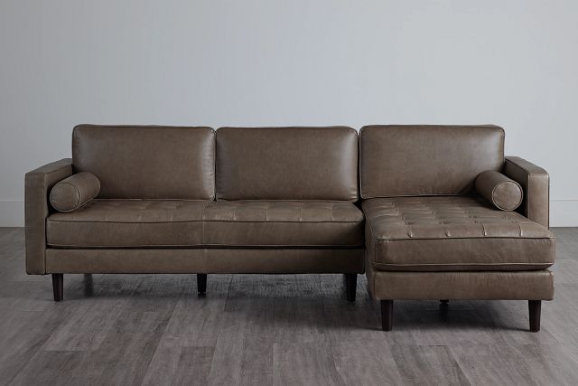 Ezra Gray Leather Right Chaise Sectional