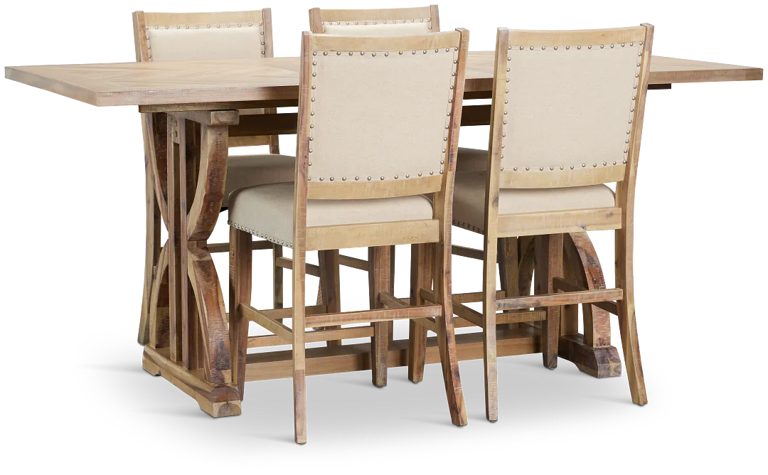 Joplin Light Tone Extension High Table & 4 Upholstered Barstools