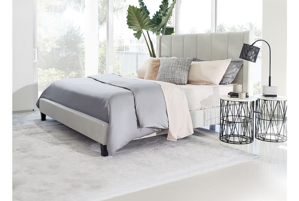 Audrey Beige Velvet Platform Bed
