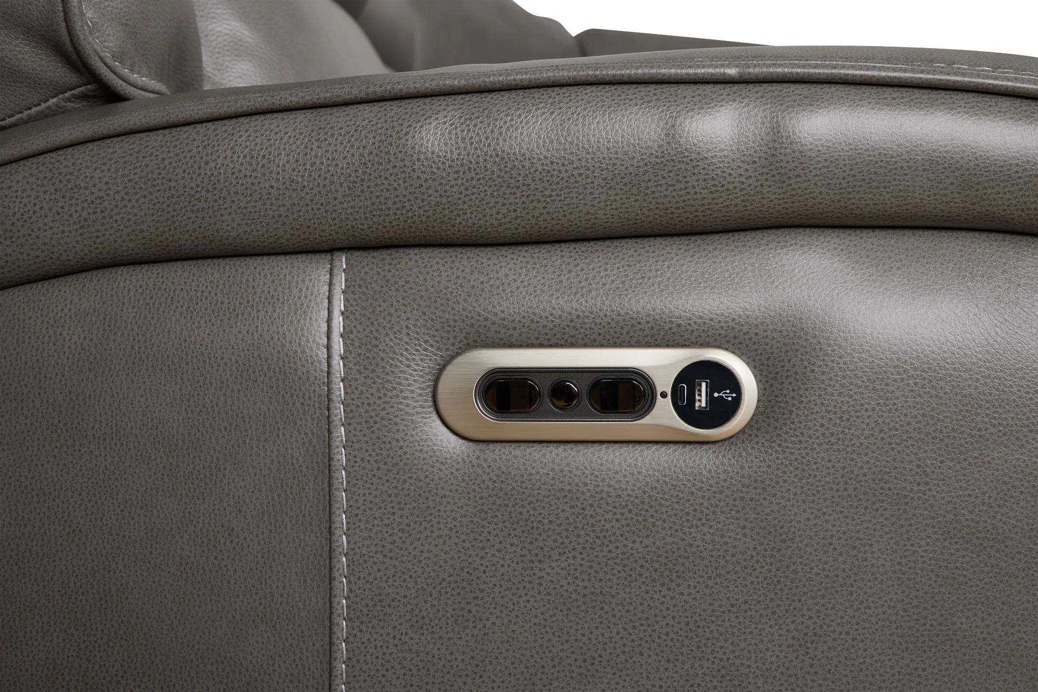 Jasper Gray Leather Medium Dual Power 2-arm Reclining Sectional