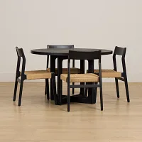 Santorini Black Round Table & 4 Woven Chairs
