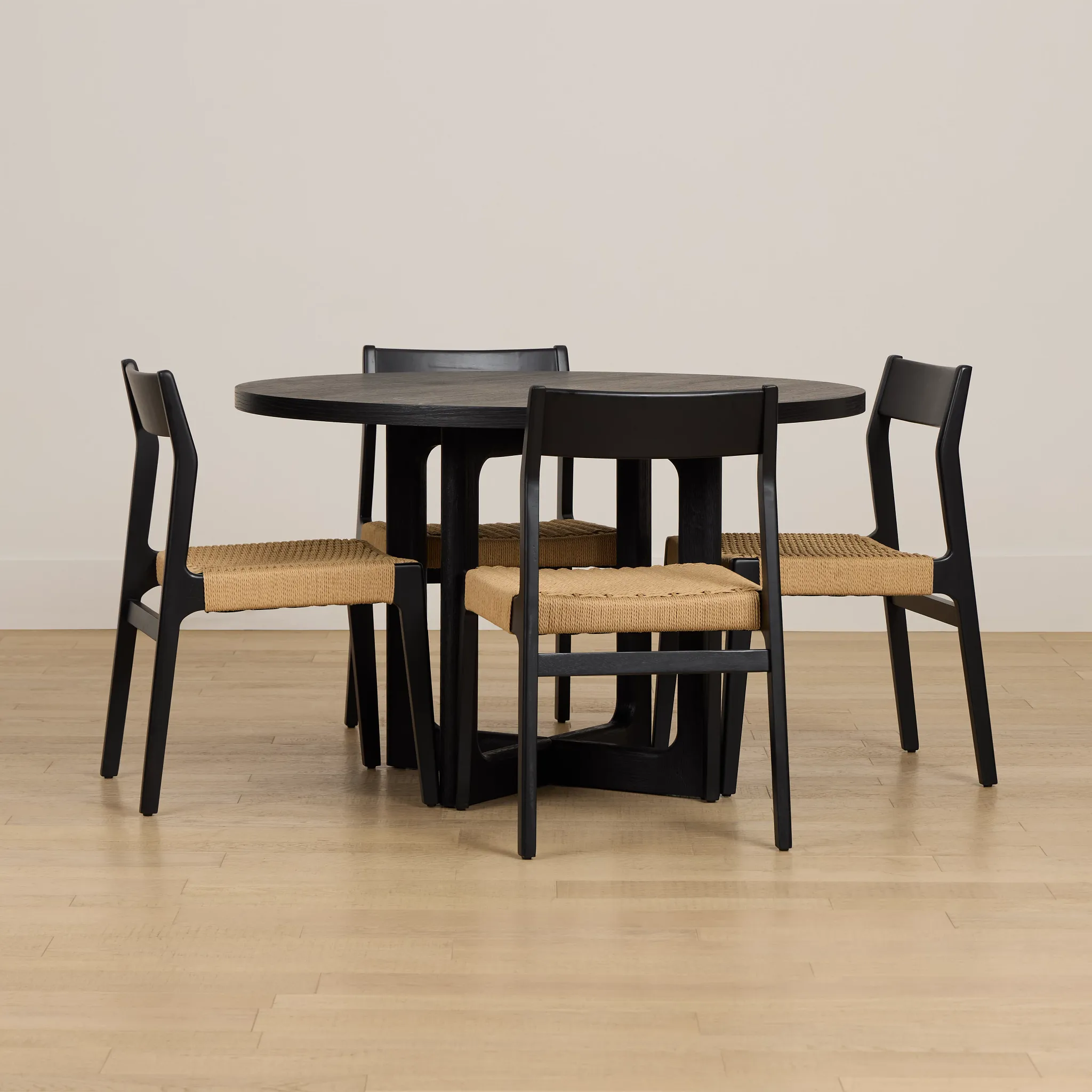Santorini Black Round Table & 4 Woven Chairs