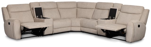 Walker Beige Fabric Large Dual Manually Reclining Two-arm Sectional
