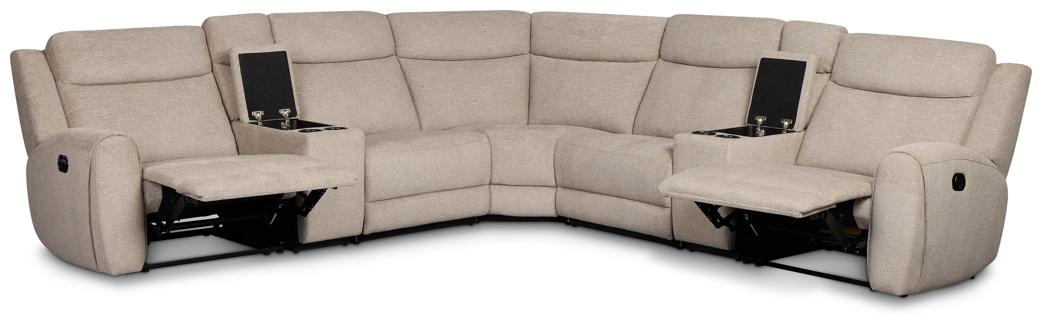 Walker Beige Fabric Large Dual Manually Reclining Two-arm Sectional