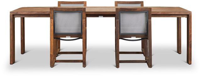 Linear Teak 102" Teak Table & 4 Teak Sling Side Chairs