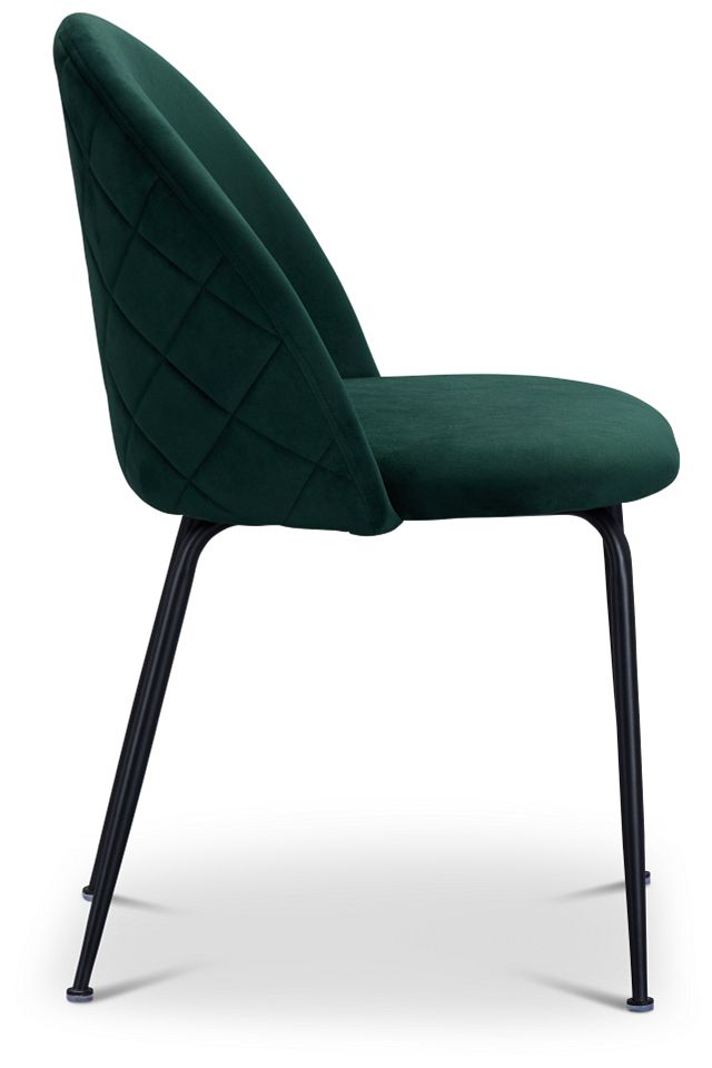 Capri Dark Green Velvet Upholstered Side Chair W/ Black Legs