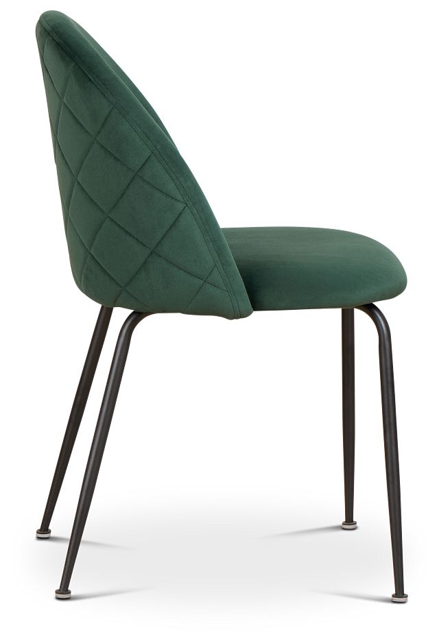 Capri Dark Green Velvet Upholstered Side Chair W/ Black Legs