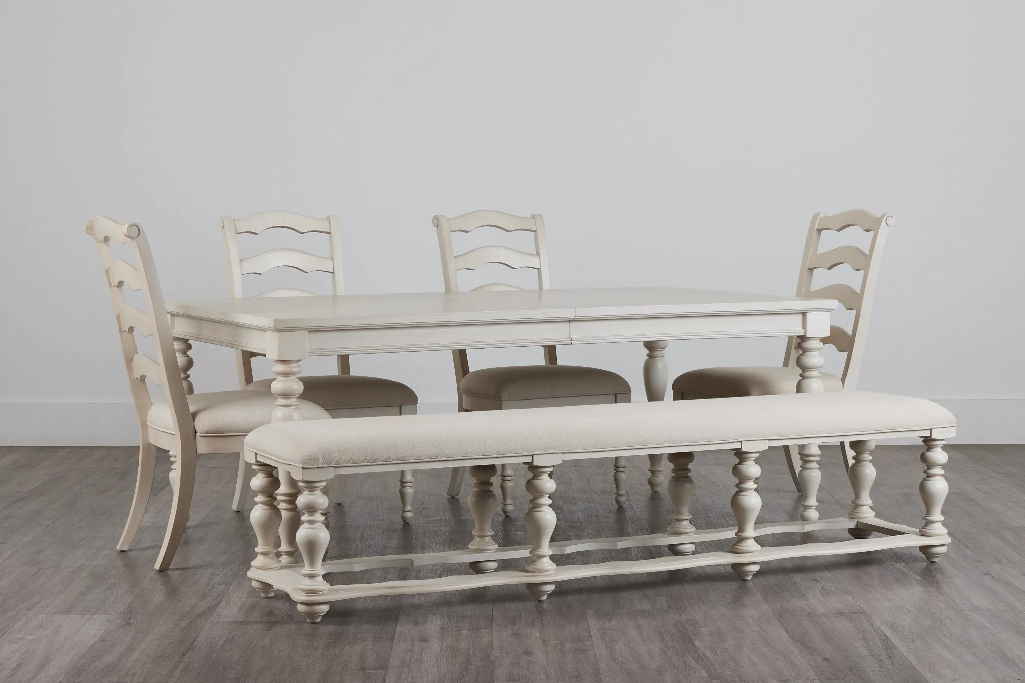 Savannah Ivory Rect Table, 4 Chairs & Bench